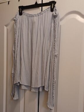 Sanctuary Light Blue Off The Shoulder Long Sleeve Top